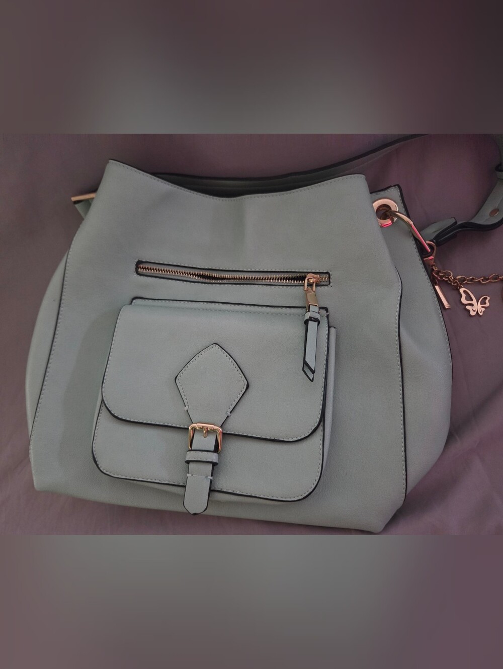 Women's Mint Green Bucket Shoulder Bag with Front Pocket